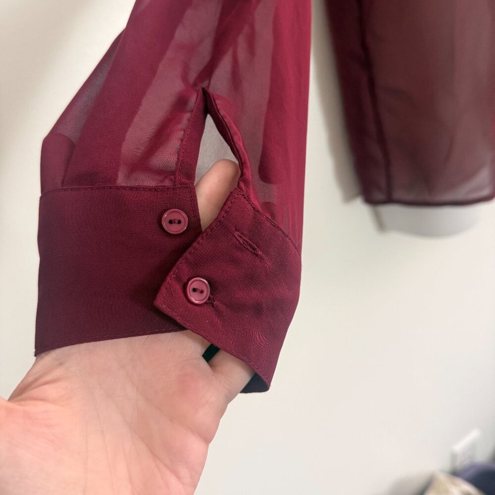 Full Tilt Sheer Burgundy Button-Down Blouse | Size M - Picture 8 of 10